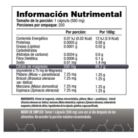 Citrato de Magnesio 500mg - Una cápsula al día - 200 Cápsulas de Fácil Absorción - Citramag S&V