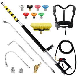 JANZ 25 FT Pressure Washer Telescoping Wand with Power Washer Extension Wands, Brush Head, Gutter Cleaner, 7 Spray Nozzle Tips, 2 Hose Adapters and Support Belt
