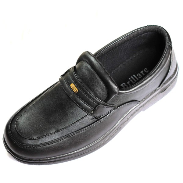 Basic Standard Men's Business Shoes, Leather Shoes, Easy to Put on and Take Off, Elastic Side Gore, Lightweight, Breathable, Wide, Strapless, Loafers, Slip-On, Black, 9.6 inches (24.5 cm)