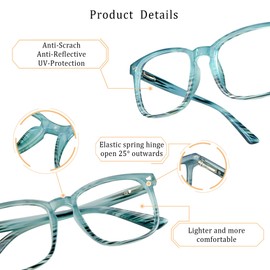 LifeArt Blue Light Blocking Glasses with Spring Hinge, Anti Eyestrain, Computer Reading Glasses, Gaming Glasses, TV Glasses for Women Men, Anti Glare (Stripe Blue, 1.00 Magnification)