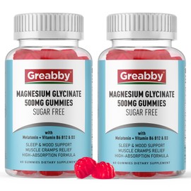 Greabby Magnesium Glycinate Gummies 500mg for Adults Sleep Support, Chewable Magnesium Gummies for Women & Men, Muscle Relief & Magnesium Supply (120 Count)