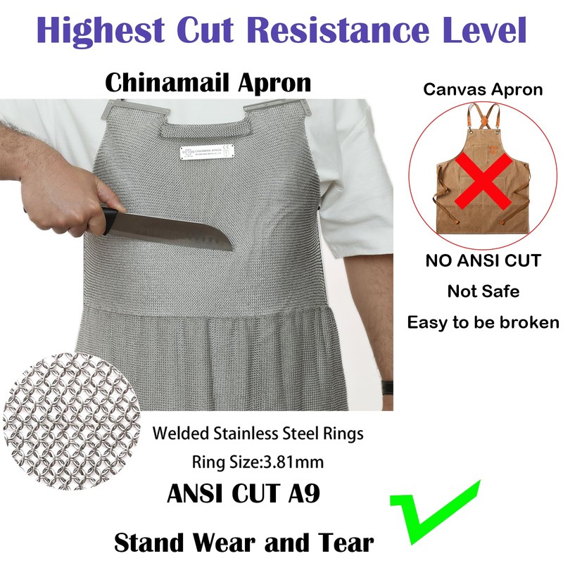 RETON-PPE Chainmail Apron for Butcher,Heavy Duty Butcher Apron,Food Grade Cut
