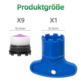 Aerator M16.5 for Taps - Water Aerator Tap Attachment Tap Strainer / Filter Made of High-Quality ABS Filter Against Rust and Splash (M16.5, 9 Pieces, 1 Tool)