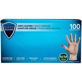 Sani Guard Vinyl Gloves, Medium , Single Pack, 100 Gloves