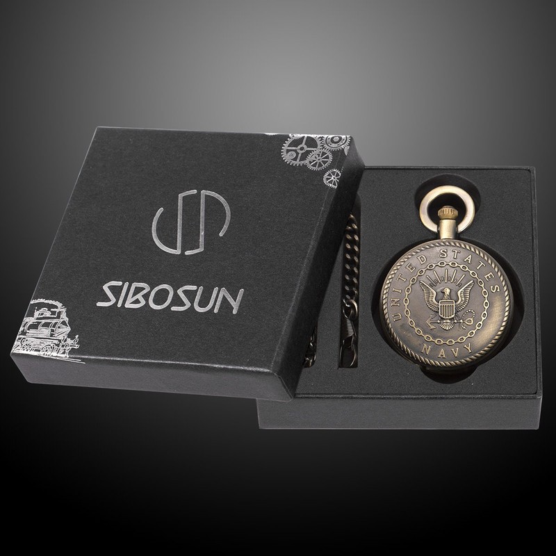 SIBOSUN Pocket Watch for US Navy, Steampunk Eagle Hawk Pattern