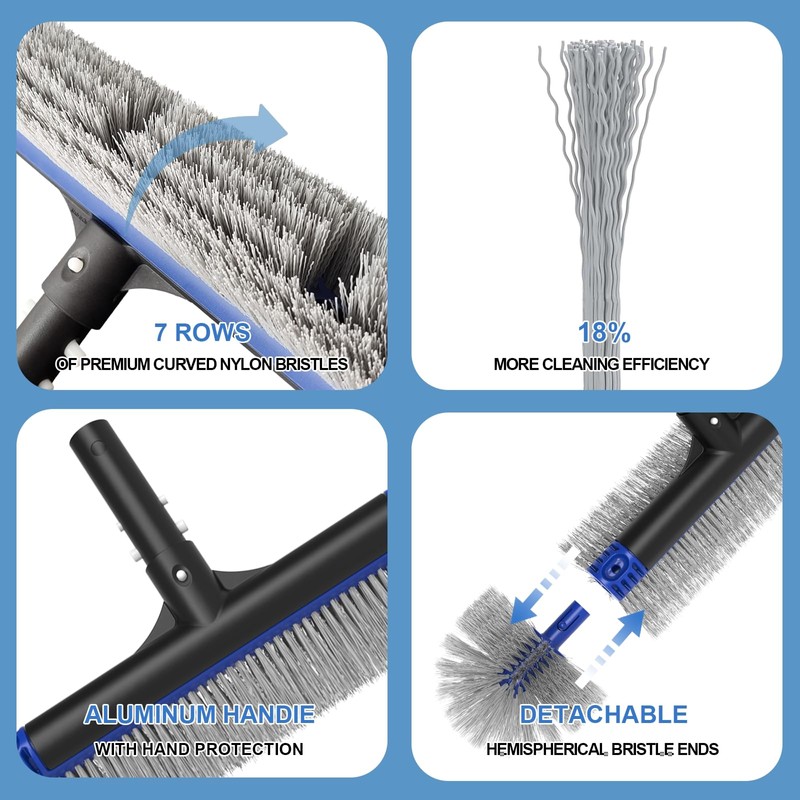 Poolvio 5-in-1 Pool Cleaning Kit - Includes Semi-Deep Skimmer Net,