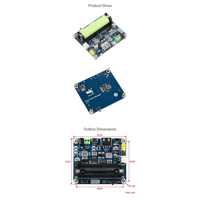 Solar Power Management Module Support 6V~24V Solar Panel Onboard MPPT