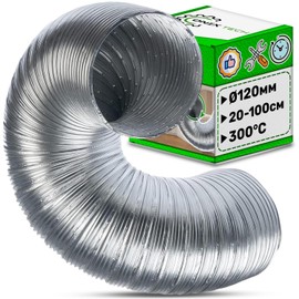 Flexible Suction Hose Aluminium Diameter 120 mm Extendible Length 20 cm - 100 cm Withstands Temperatures up to 300 °C ONIX TECH