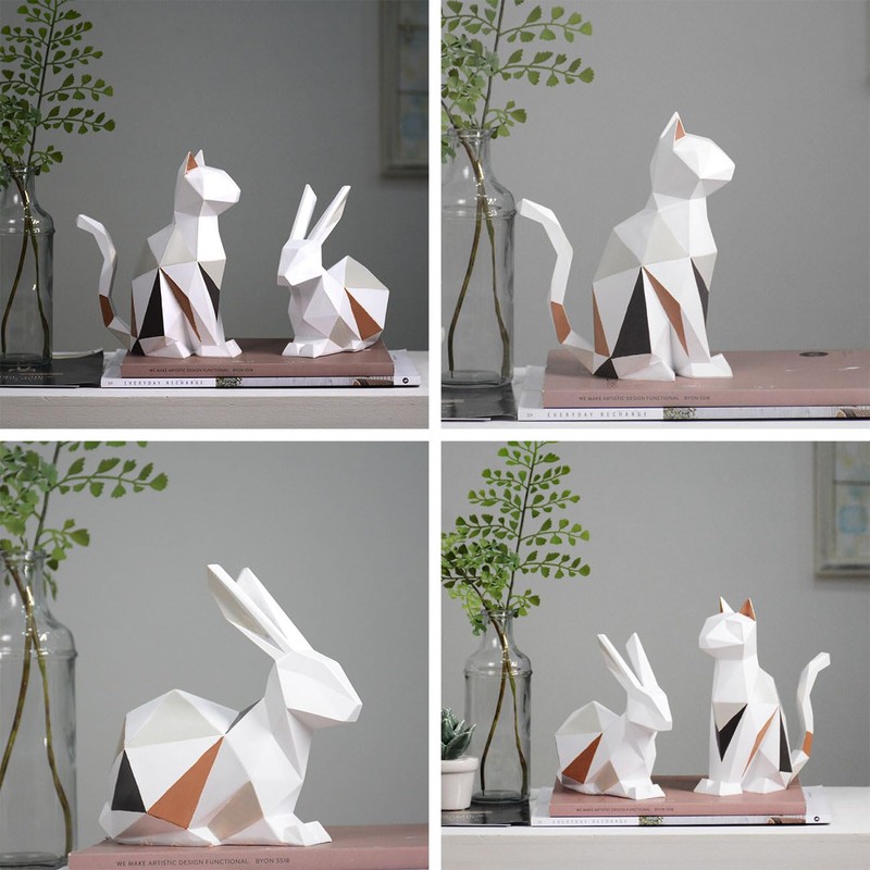 Amoy-Art Rabbit Sculptures Figures Modern Arts Decor Animal Statue Living