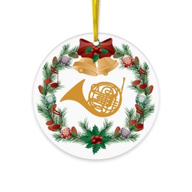 CafePress French Horn Christmas Music Wreath Acrylic Round Ornament