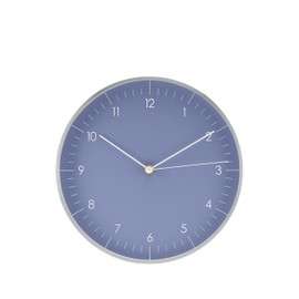 LUUK LIFESTYLE Minimalist wall clock with silent movement, no ticking, modern design, kitchen clock, decoration and gift idea, in blue and silver