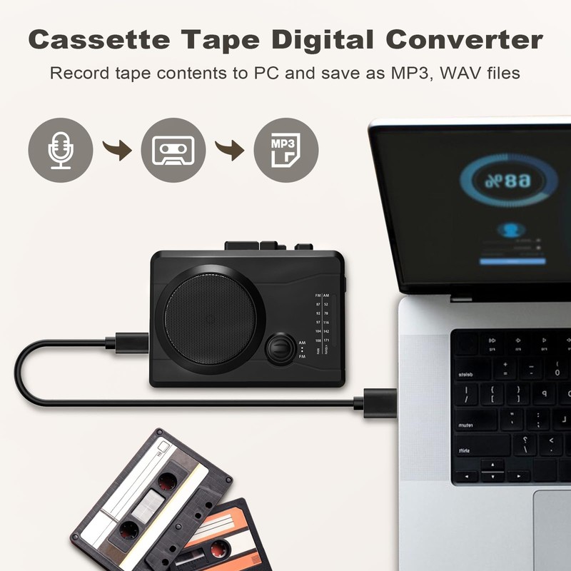Portable Cassette Player & Recorder, Cassette Tape to MP3 Digital