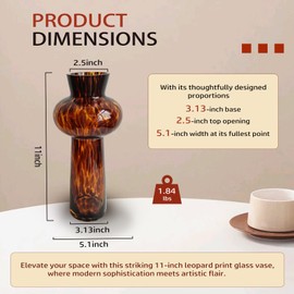 11" High Luxe Leopard Glass Vase — Unique Modern Amber Brown Centerpiece for Home Decor, Gifts & Everyday Elegance