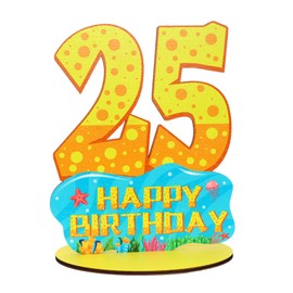 Sponge Birthday Number Sign Centerpiece, 25th Wooden Table Decoration for Sponge 25th Birthday Decoration