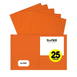 SUNEE Folders with Pockets (25 Pack, Orange), 2 Pocket Folders Fit Letter Size Paper, Paper File Folder for School Office Home Bussiness