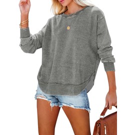 EVALESS Womens Sweatshirt Crewneck Long Sleeve Tunic Tops Comfort Colors Cotton Casual Sweatshirts for Women Fall Fashion 2025 Outfits Loose Side Split Irregular Curved Hem Workout Tops Gray Large