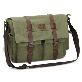 SUIKIHUM Canvas Crossbody Bag for Men and Women, Vintage Shoulder Bag with Multiple Pockets and Adjustable Strap, Fits 13 Inch Laptops, Green