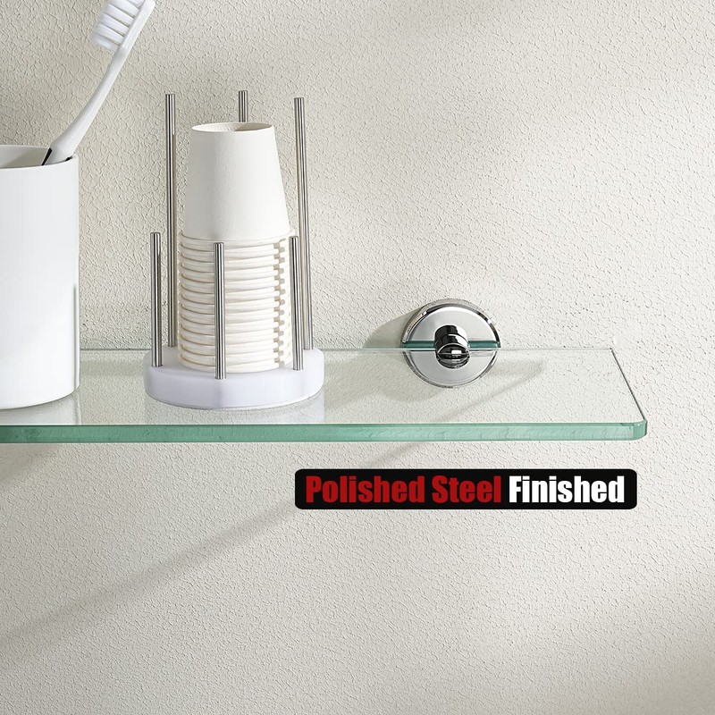 JQK Bathroom Glass Shelf Chrome, Tempered Glass Shower Storage 14