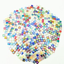 CarAngels 500g Raster Glass Mosaic Tiles Iridescent 1cm Square DIY Interior Decoration Handmade Craft (Assorted Colors)
