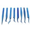 8pcs Eyelash Tweezers Stainless Steel Fine Tip Ergonomic Blue Titanium