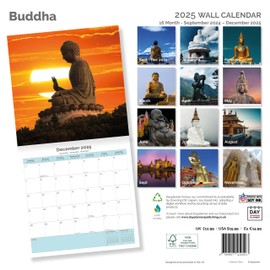 Dayplanner Publishing Buddha Calendar 2025, Large Square Wall Calendar, 16 Month, Buddha Gift Religion Calendar