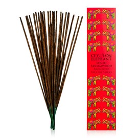 SPA CEYLON Ceylon Elephant Spiced Sandalwood Aromaveda Incense Sticks, 100% Pure Organic Hand-Rolled Natural Air Freshener, Long-Lasting, Perfect for Aromatherapy, Meditation, Cleansing, Pack of 30