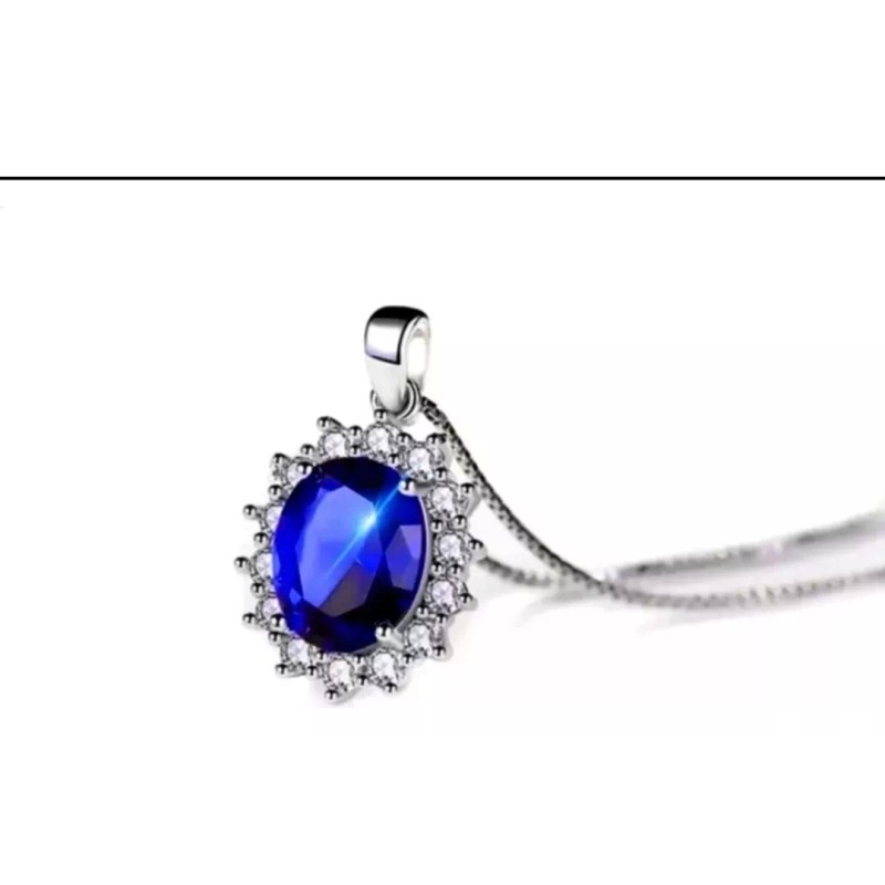 Dtup Collar Elegante Diseño Lady Di Zafiro Plata S925 Oro