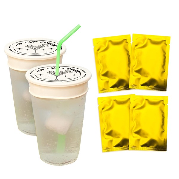 Kireida® Pack of 4 Anti-Spill Lid with Straw Hole Drink Covers of Cup Covers, for Parties, Reusable Latex Coating, Easy to Clean (Cocktail Glass)