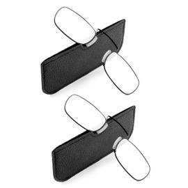 REAVEE 2 Pack Small Armless Reading Glasses for Men Women, Blue Light Blocking Rectangle No Temple Thin Compact Readers with Portable Case, Black +1.0