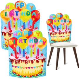Weldomcor Birthday Chair Cover Pack of 2 Blue Birthday Chair Covers for Children Teenagers Birthday Party Supplies Home Classroom Chair Decor
