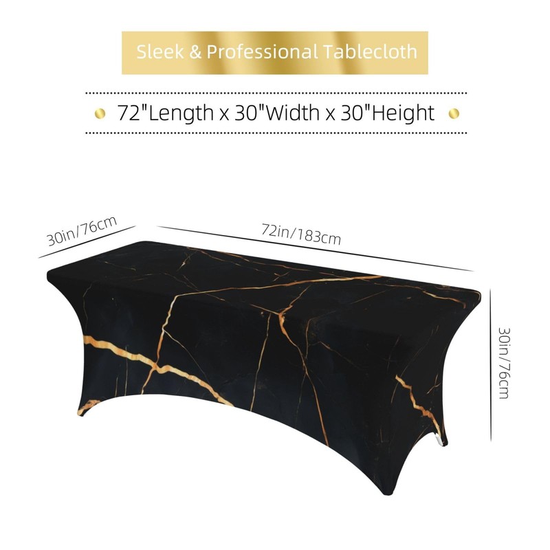 MELEYELIN Black Marble Spandex Tablecloth for Rectangular Tables, Fitted Tablecloth