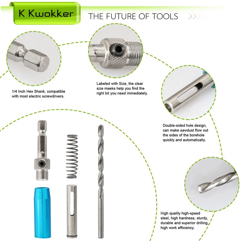 K Kwokker 9PCS Hinge Drill Bit Set, Self Centering Drill