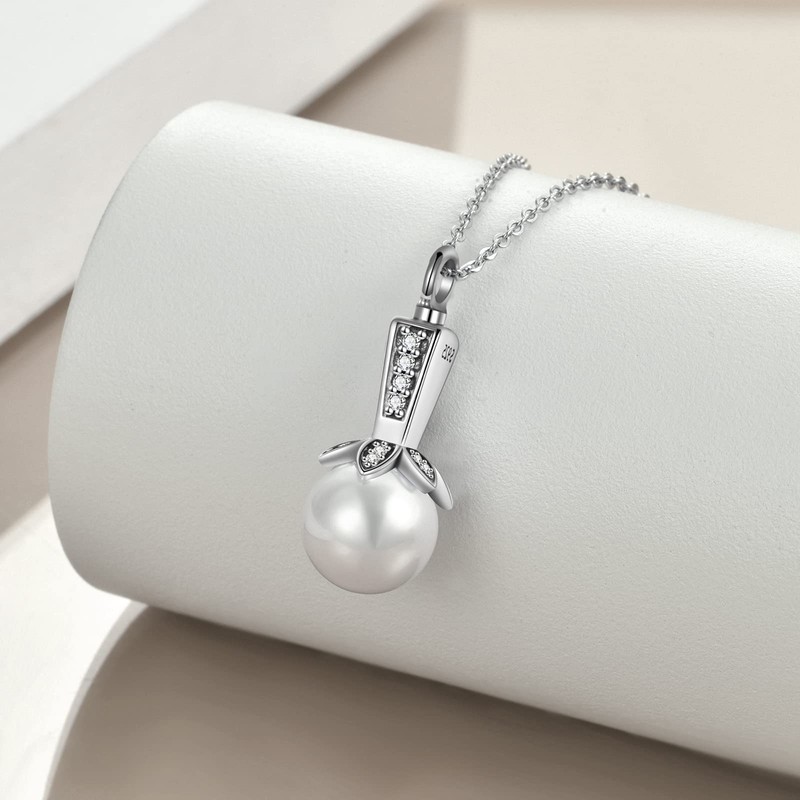 Pearl Urn Necklace for Ashes Sterling Sliver Cremation Jewelry for