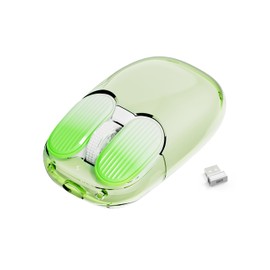 A.JAZZ I069 - mouse inalámbrico para juegos de 2,4 GHz, ratones portátiles totalmente transparentes, retroiluminación RGB, mouse silencioso recargable, DPI ajustable de 3 niveles, ratones de bonito