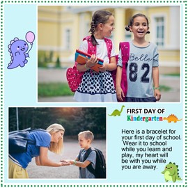 LUDKCCIR Dinosaur Bracelet for Boys Girls First Day of School Adjustable Stone Bead Courage Gift for Kindergarten Preschool Christmas Birthday Back to School Present with Jewelry Box Cards, 5.5"-10