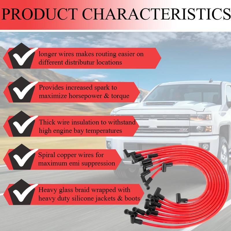 HOOTO High Performance 10.5mm Spark Plug Wires Set Fit for