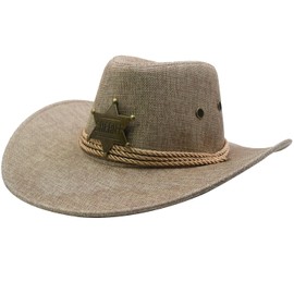 Yosang Cowboy Hat Wide Brim Travel Cap Western Cowgirl Hat Outdoor Sun Protect with Badge Beige