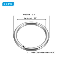 PATIKIL 6 Pcs Metal Rings 1.8 Inch 316 Stainless Steel Rings Marine Grade Multi-Purpose O Ring Welded Round Ring for Macrame, DIY Crafting, Hardware, Belt, Dog Leash, 6x45mm