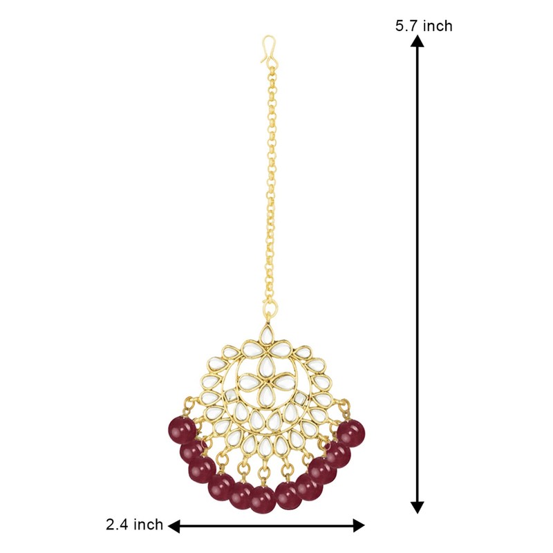 Aheli Faux Kundan Pearl Maroon Maang Tikka nupcial indio tradicional