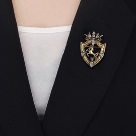 Vintage Horse Brooch Pin for Women Girls Men Gold Plated Crystal CZ Shield Crown Brooches Lapel Pins Cute Animal Creative Corsage Badge Collar Clip Hypoallergenic Retro Dress Accessories Jewelry