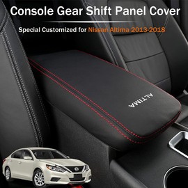 LEXLEY Armrest Box Cover Center Console Pad Waterproof Anti-Scratch Leather Protector Covers For Nissan Altima 2013-2018-Red Stitches