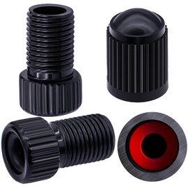 MEAJOO 2PCS Presta Valve Adapter, Aluminum Convert Presta to Schrader Adaptor, Inflate Tire Using Standard Pump or Air Compressor for Bikes, 2 x Black Tire Valve Caps(Vertical Grain Style, Black)