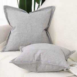 Madizz Set of 2 Linen Cushion Covers with Broad Edge Soft Boho Decorative Pillow Cases for Sofa Bedroom Modern Pillow Shell 16x16 inch, 40x40 cm Light Grey