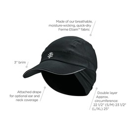 Coolibar UPF 50+ Men's Women's Emmett Convertible Ear Flap Hat - Sun Protective (Large/X-Large- Black)