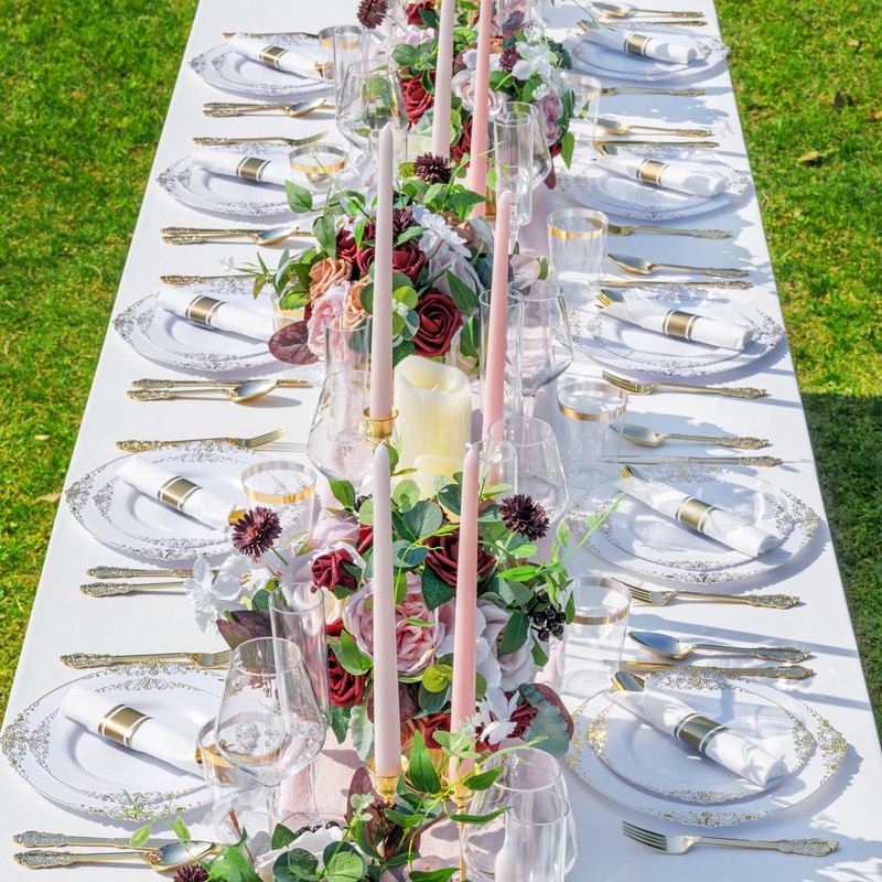 Nervure 350PCS Gold Plastic Plates - Gold Plastic Dinnerware Sets
