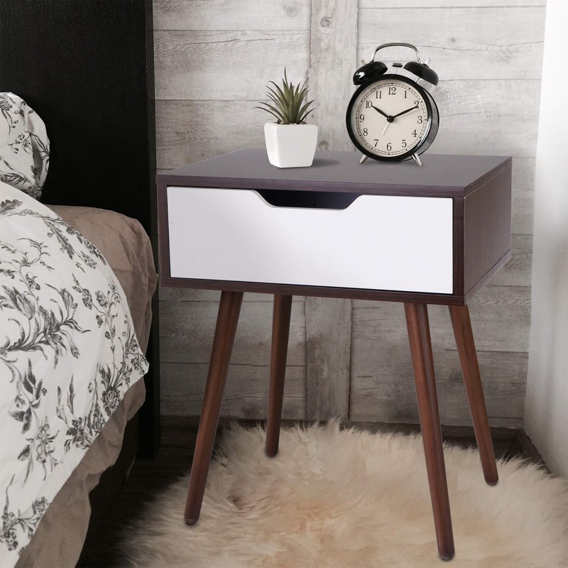 ZenStyle Walnut Brown/White End Table Sofa Table with Drawer, Side