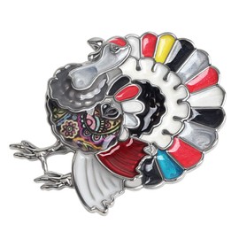 WEVENI Enamel Alloy Thanksgiving Turkey Brooch Chicken Pins for Women Lady Girl Fashion Jewelry Scarf Hat Accessories Gift, Metal enamel, no gemstone,