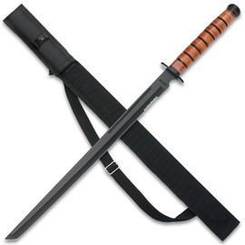 K Exclusive 1942 U.S. Combat Sword with Sheath | Inspired by US Armed Forces WWII Weapon | World War II Collectible | Black Coated AUS-6 Stainless Steel | Shoulder Strap | Overall Length 27.5"