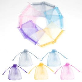 KAMMAK Organza Drawstring Bag, 50 Pieces, 5 Colors, Gift Bag, Petite Gift Jewelry Potpourri Sachet Bag, Cute, Plain, Transparent, Small, Wrapping Bag, Jewelry, Trinket Holder, Accessories, Return, Valentine's Day, Birthday Present (3.9 x 4.7 inches (10 x 12 cm)