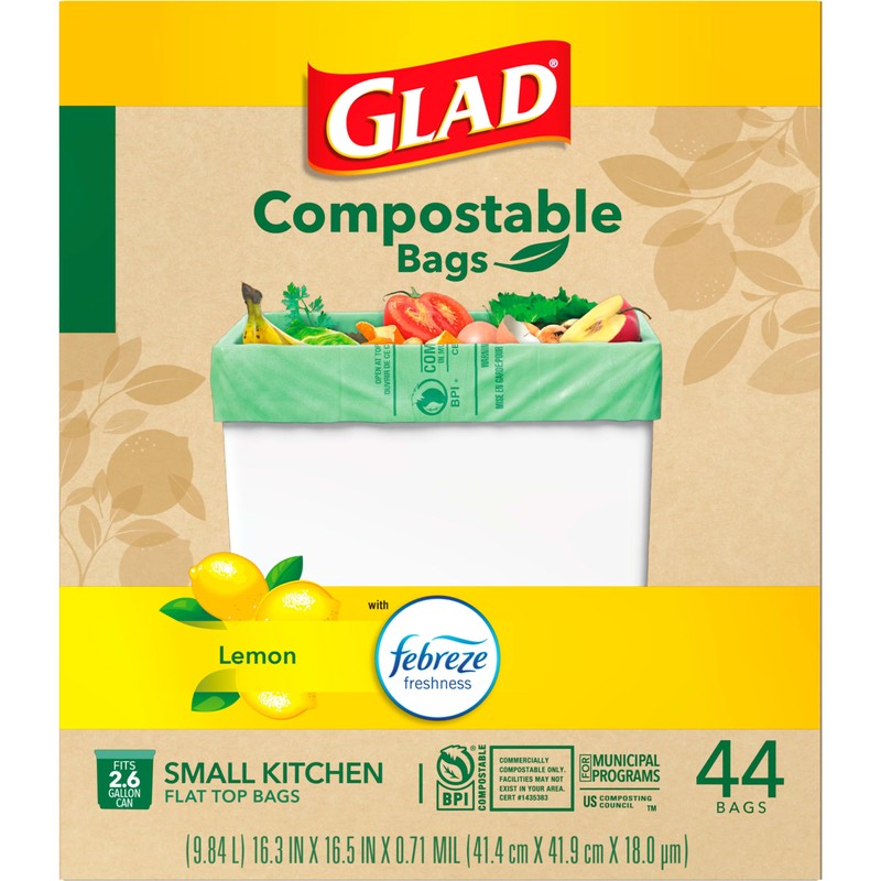 Glad Trash Bags, Kitchen Compost Bags 2.6 Gallon Garbage Bags,
